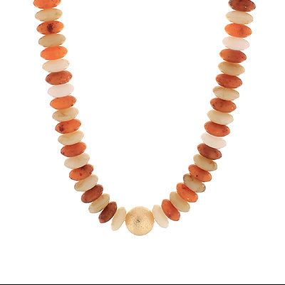 Necklace with multicolored beads on a white background