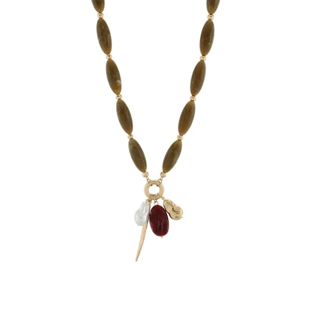 Marble Stone Multi Charm Necklace on white background