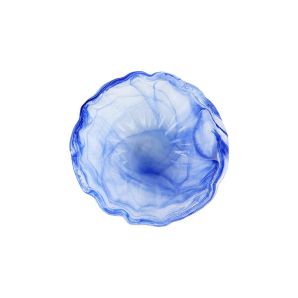 Blue glass bowl on a white background