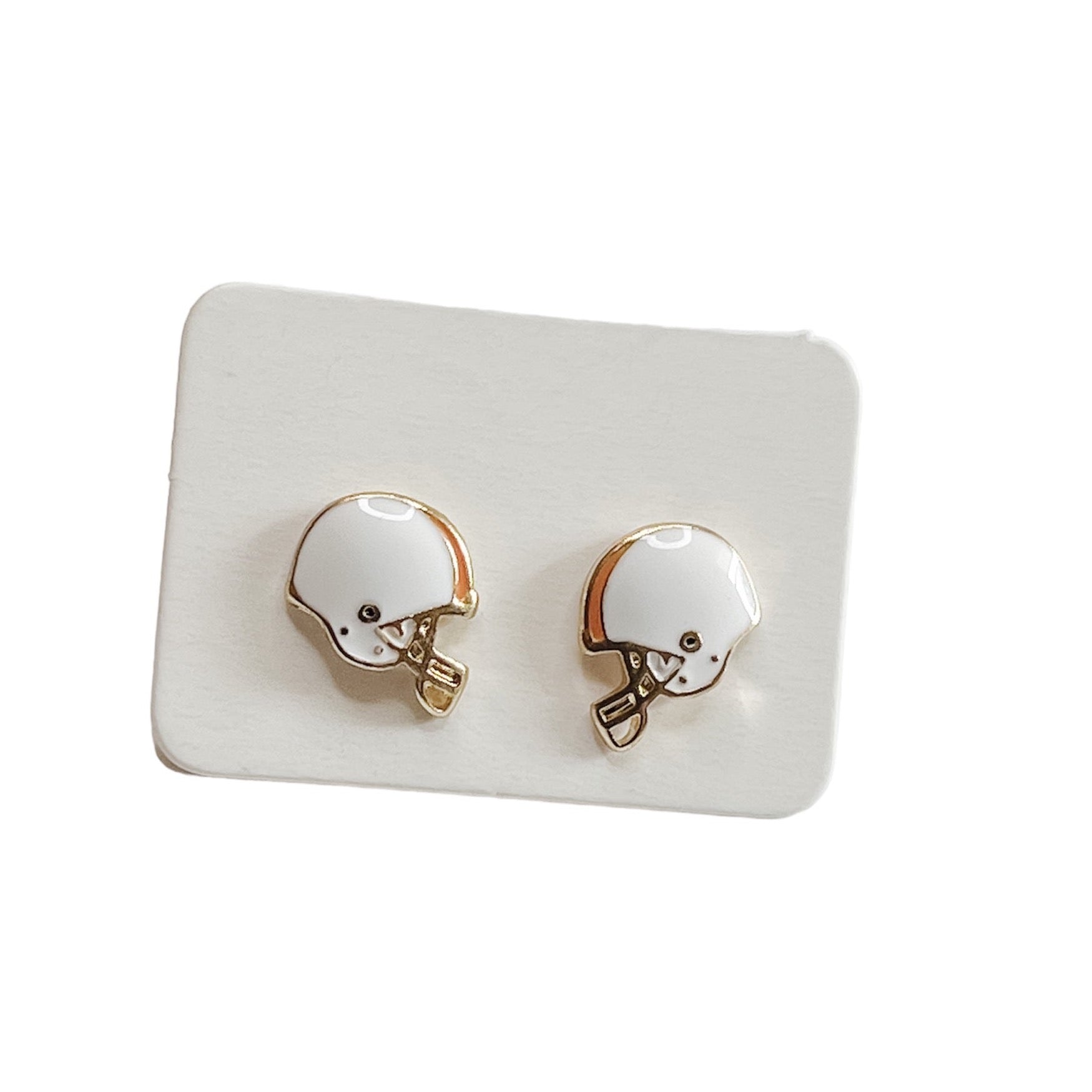 Earrings, Kickoff - Danshire Market and Design, white football helmet studs with an orange stripe