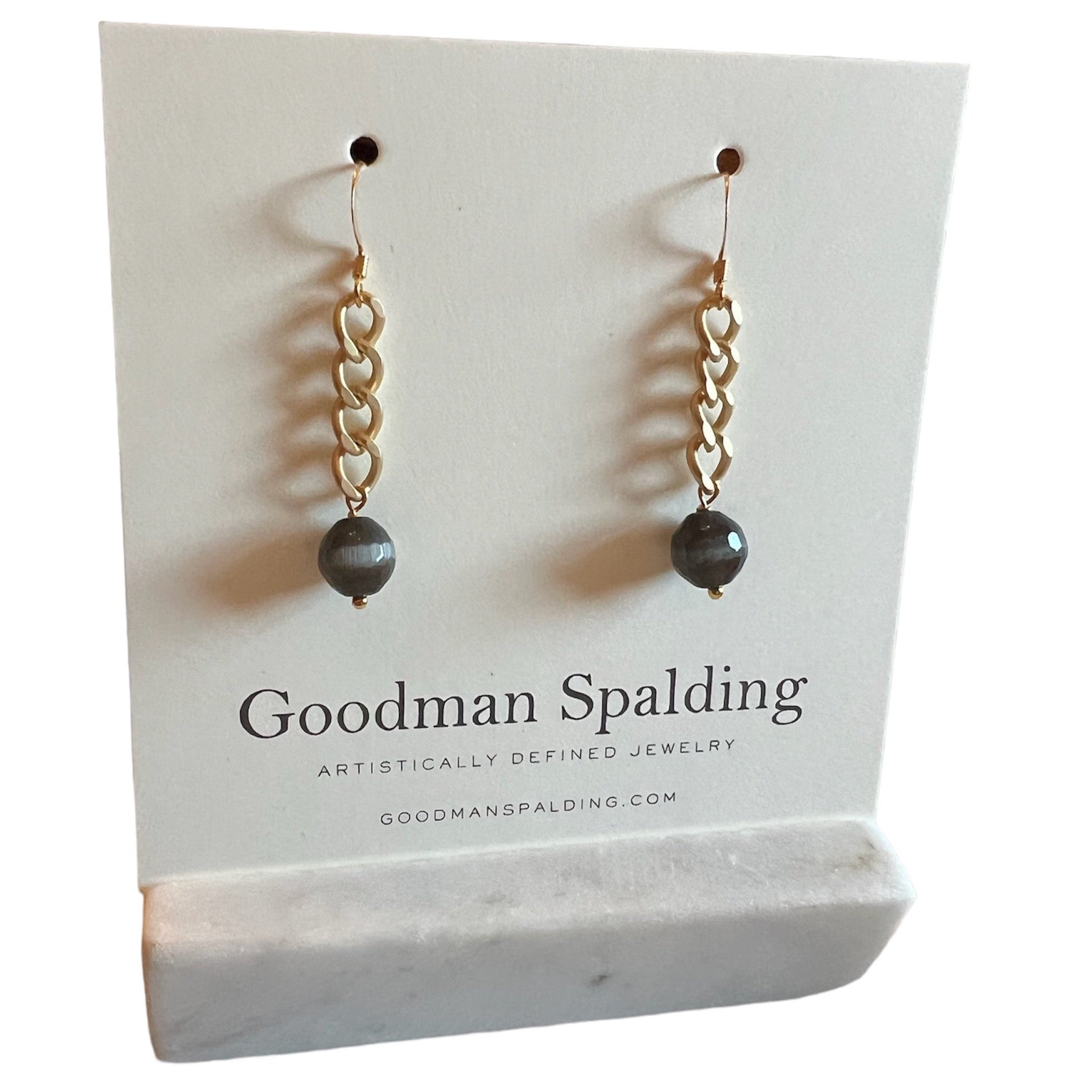 gold chain dangle earrings with black stone balls