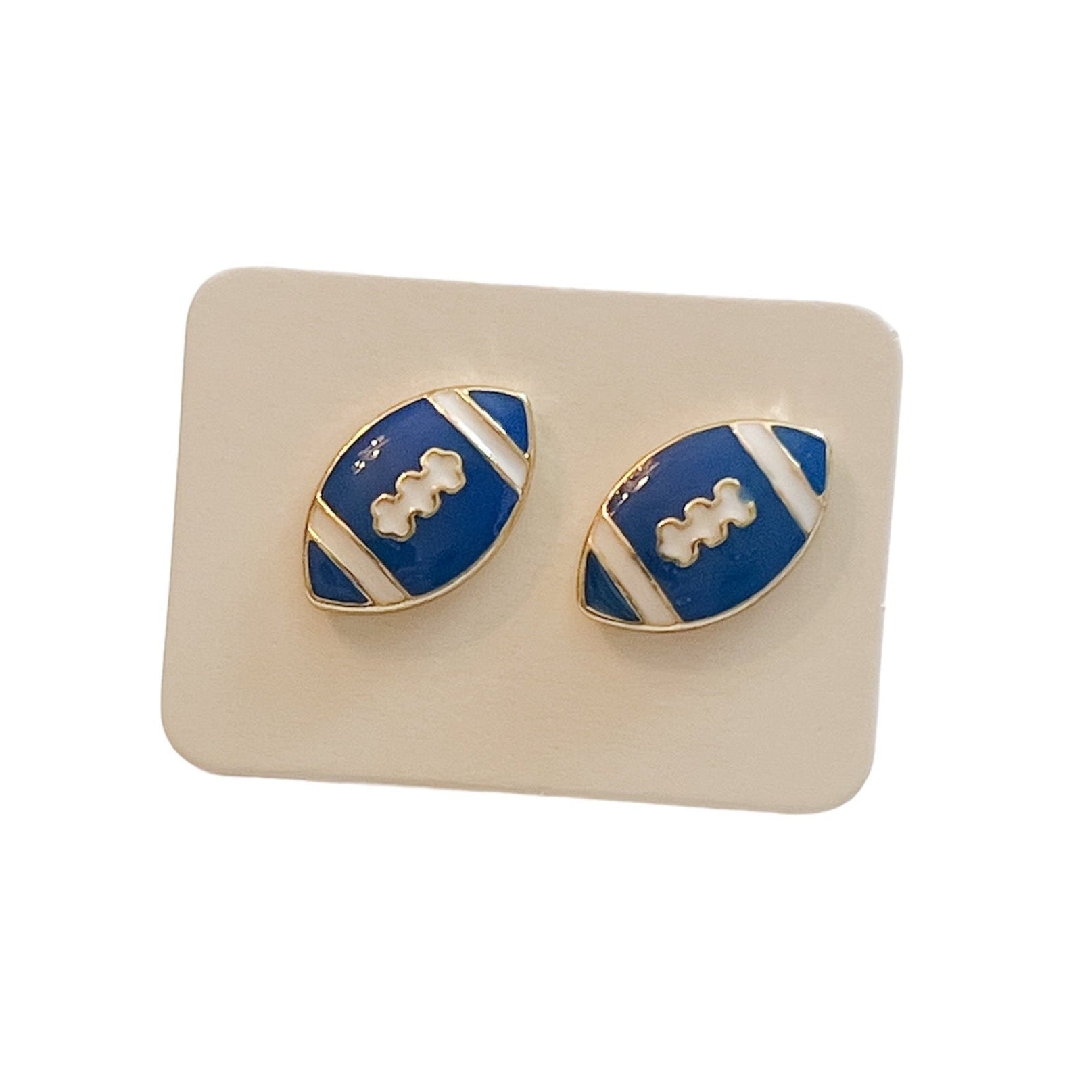 blue and white football stud earrings