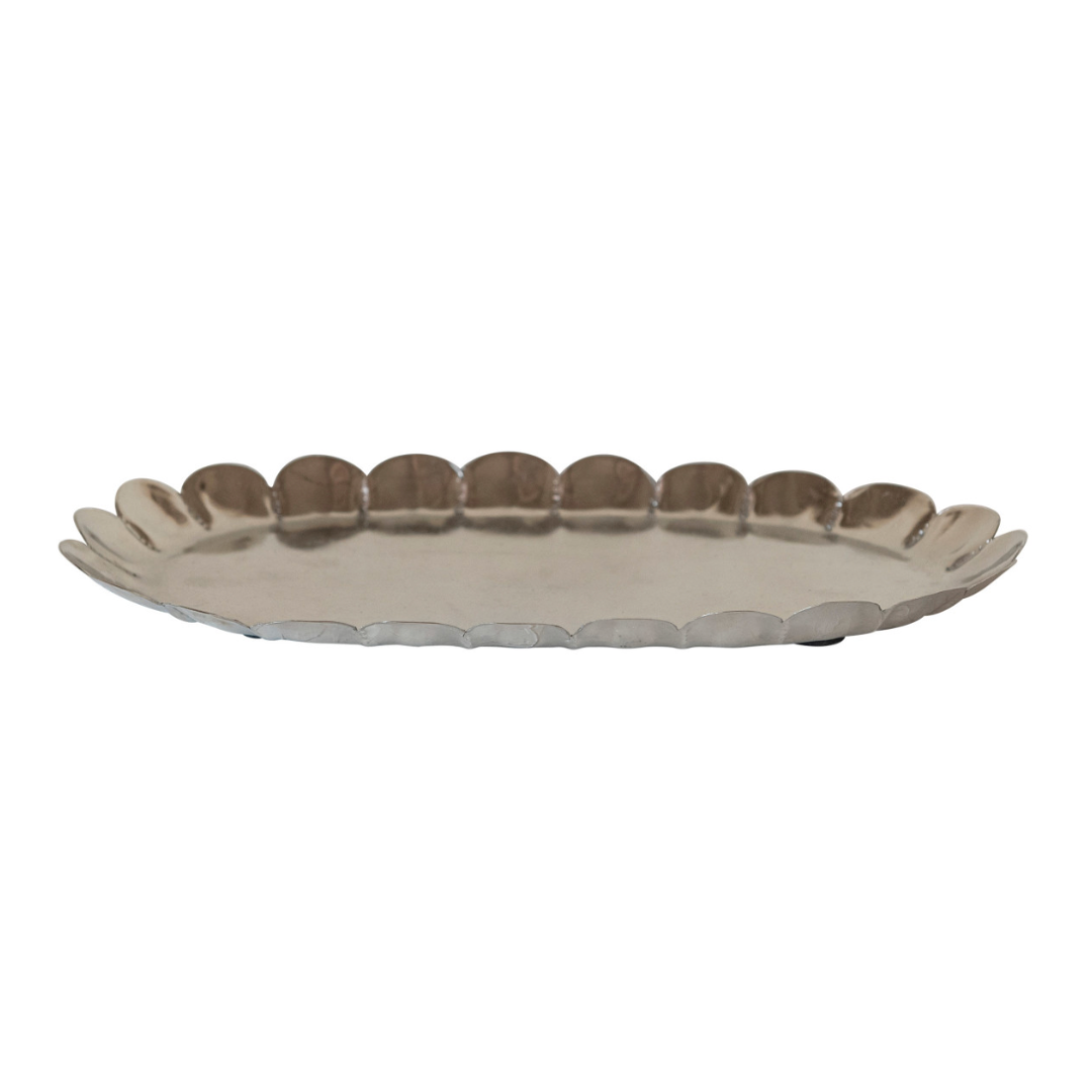 Decorative Metal Scalloped Tray, Silver Finish