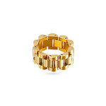 Gold chain-style ring on a white background