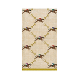 neutral guest towel with racing horses and horse bit design on white background