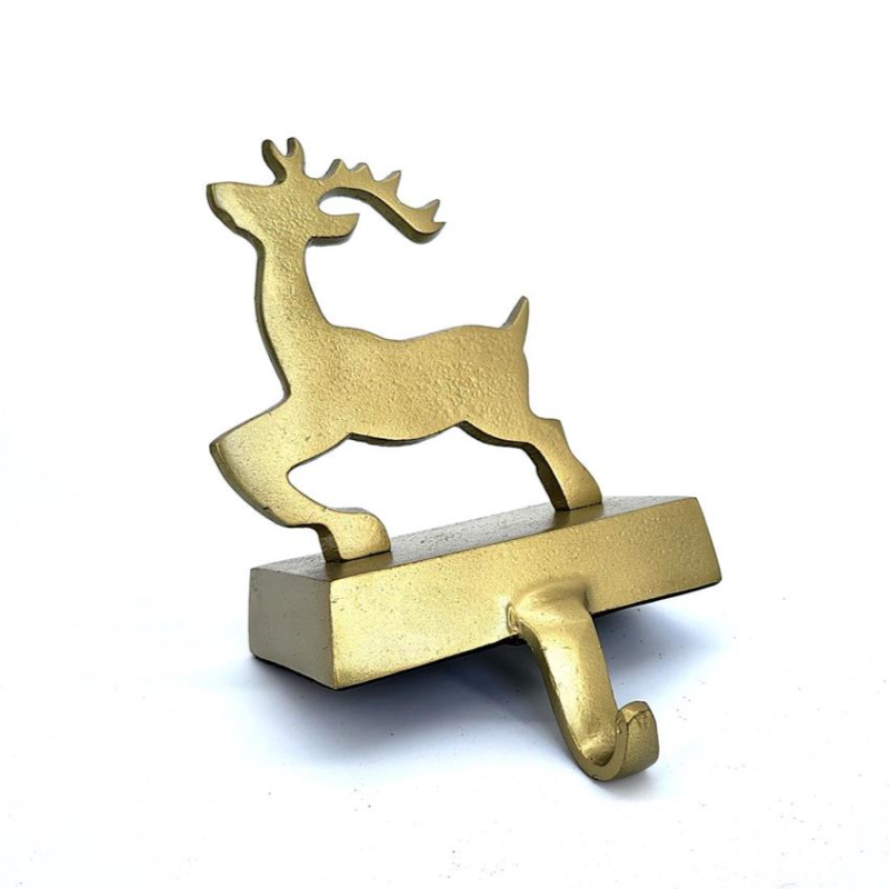 stocking holder, gold reindeer 