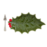 holly platter with spreader set