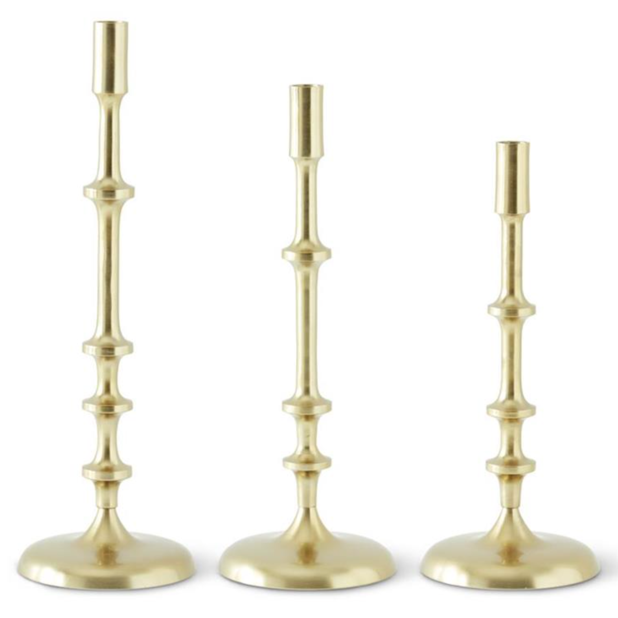 gold metal ribbed candlestick, available in three sizes