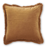 20" square golden cotton pillow with fringe 