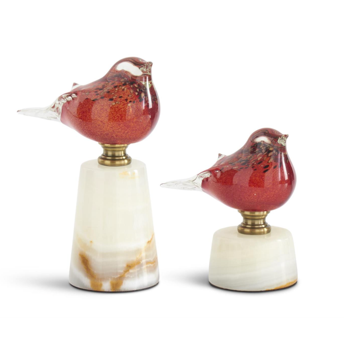 Red Glass Bird on White marble base, available in two sizes