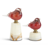 Red Glass Bird on White marble base, available in two sizes