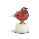 Red Glass Bird on White marble base, size short