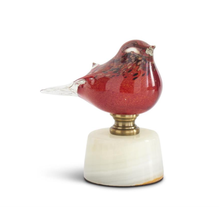Red Glass Bird on White marble base, size short