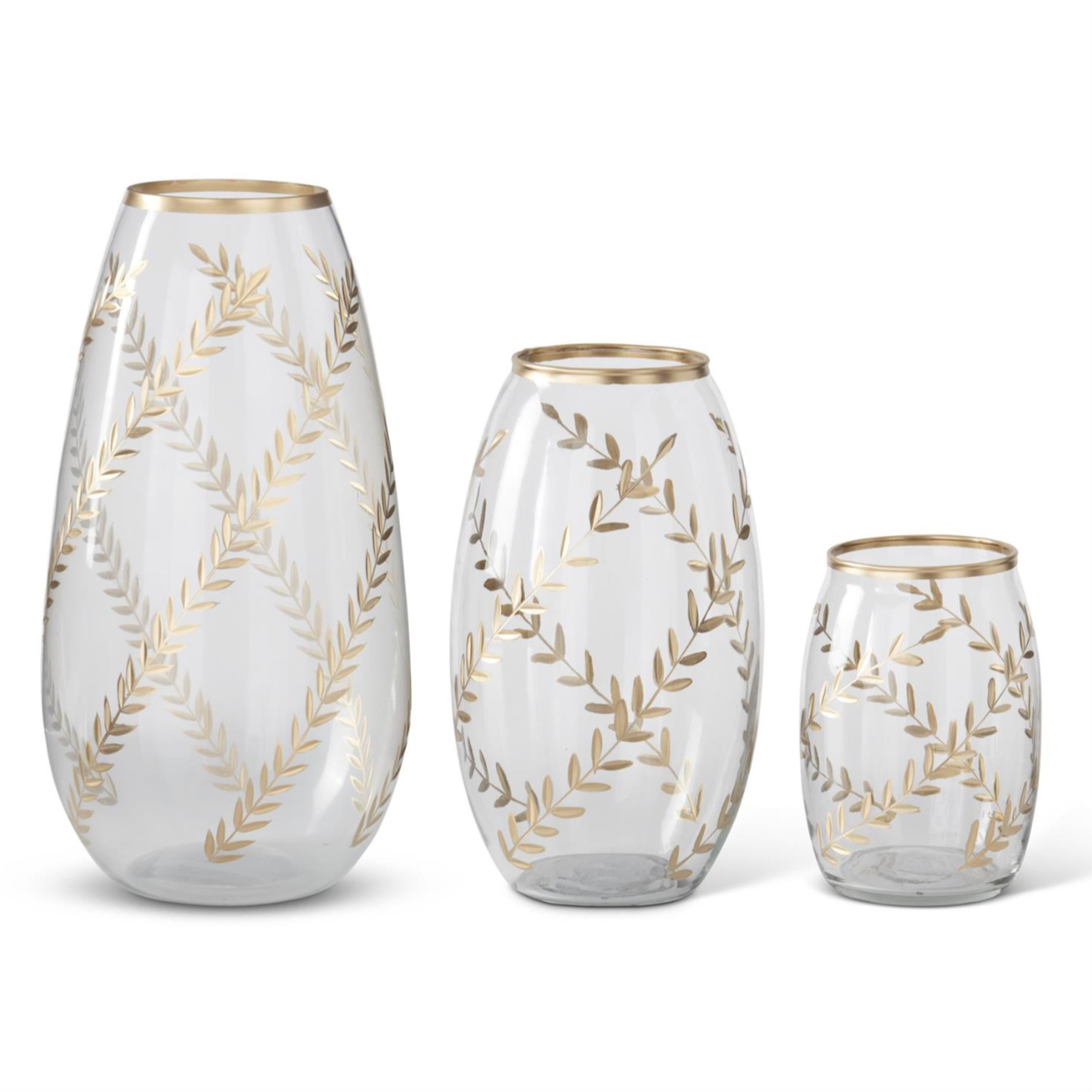 gold gilded leaf etched clear vase, available in three sizes