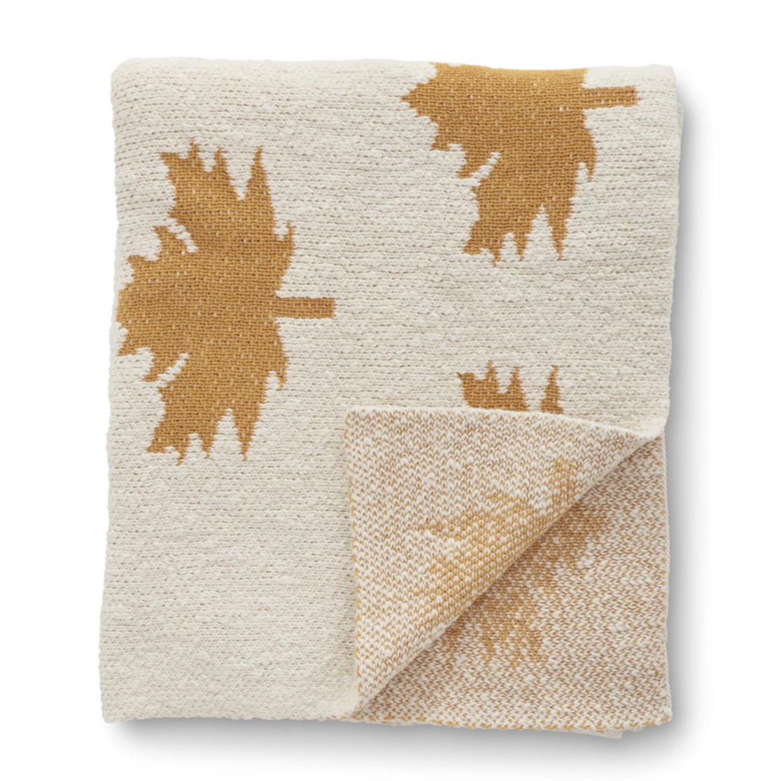 cream cotton knit throw with yellow leaves