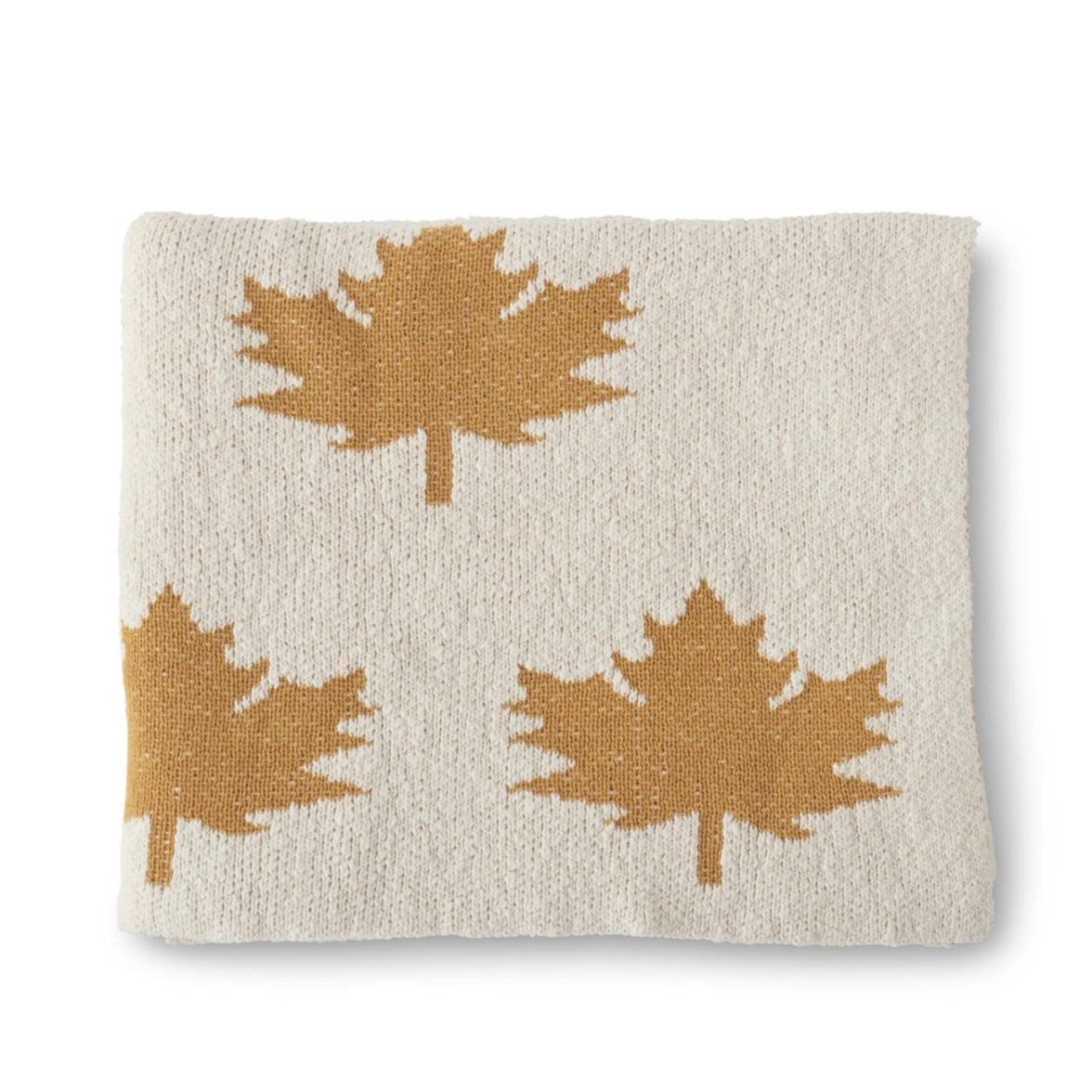 cream cotton knit throw with yellow leaves