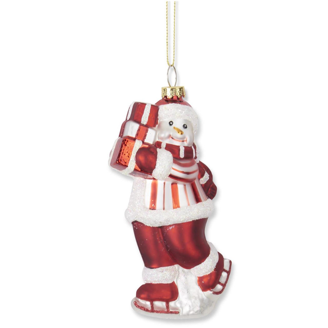 red & white blown glass snowman ornament