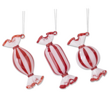 glass red & white striped candy ornament, available in three styles