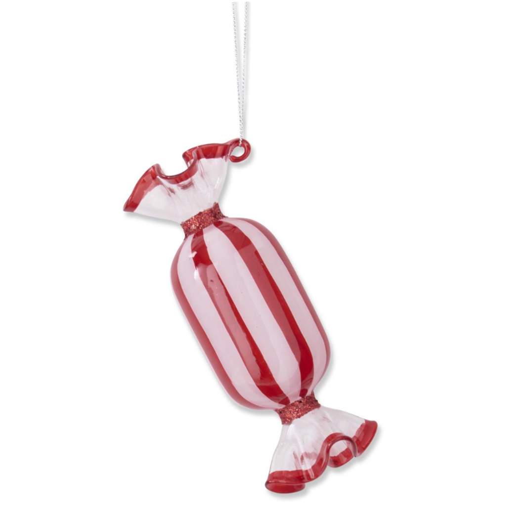 glass red & white striped candy ornament, style b