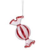 glass red & white striped candy ornament, style a