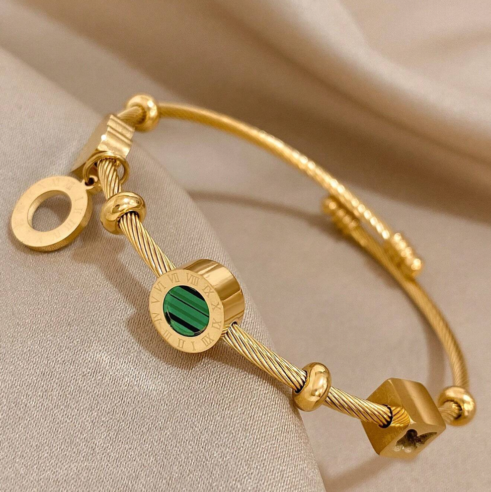 retro gold charm cuff bracelet