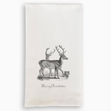 black and white vintage deer motif "merry christmas" handtowel