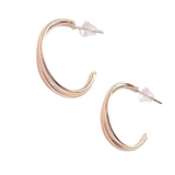 A pair of gold-tone layered hoop earrings with a double-band design and push-back closures, displayed on a white background.





