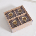 GLASS CANDLEHOLDER GOLD CENTER SET OF FOUR