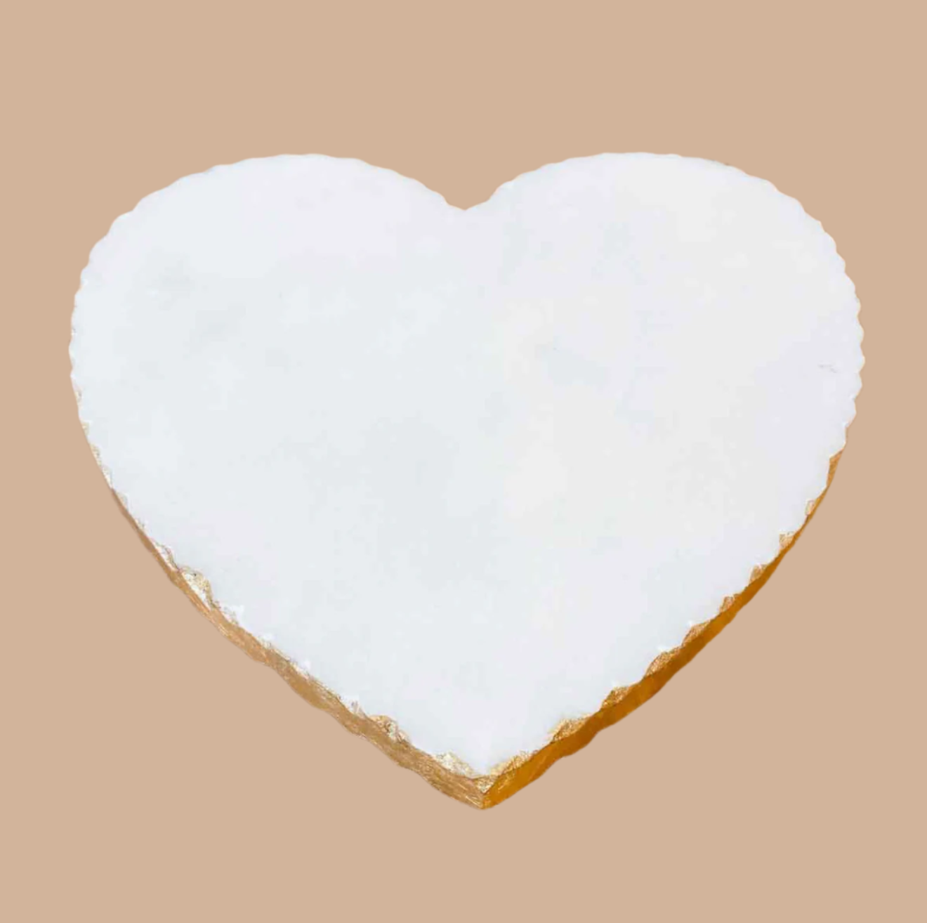 heart shaped white marble cutting/serving board with gold foil edge