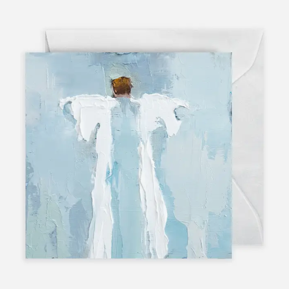 Greeting card with abstract design of a person in white against a blue background