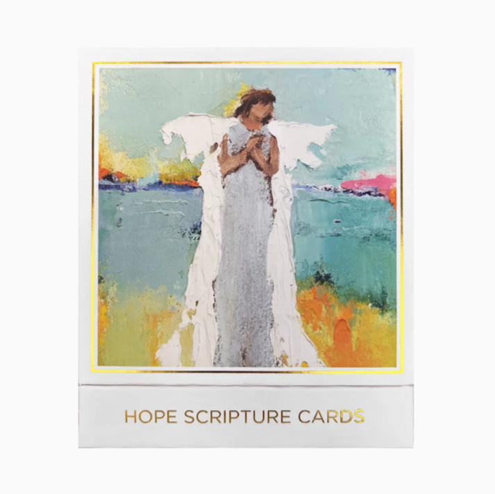 Pack of Hope Scripture Cards with an angel illustration on a colorful background