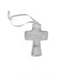 Silver cross ornament on a white background