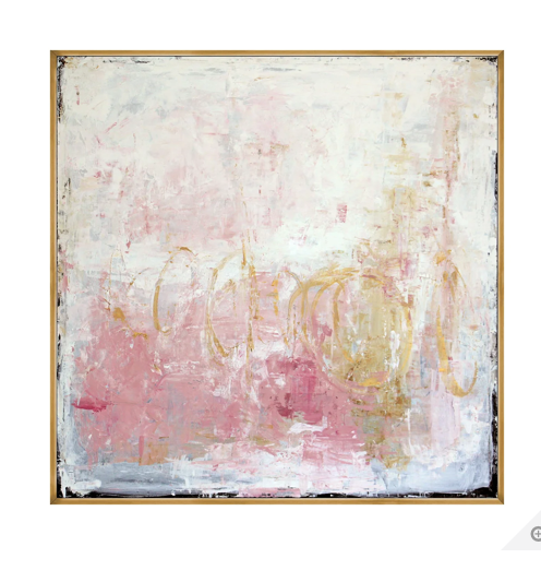 Abstract painting with pink and gold tones on a white background