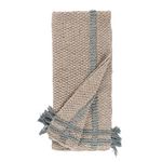 Knitted throw blanket with fringes on a white background