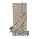 Knitted throw blanket with fringes on a white background