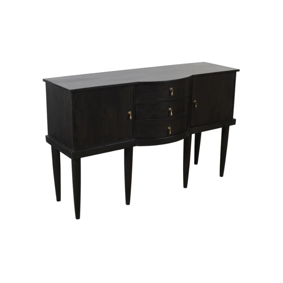 Black sideboard with drawers on a white background