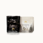 Thymes Noir Woods candle and packaging on a white background