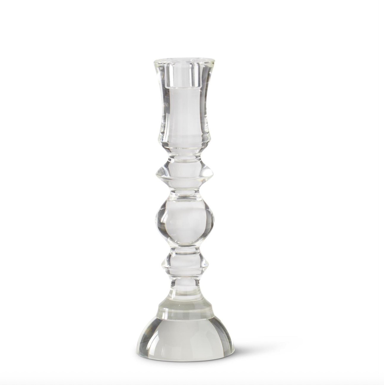 Clear glass candle holder on a white background