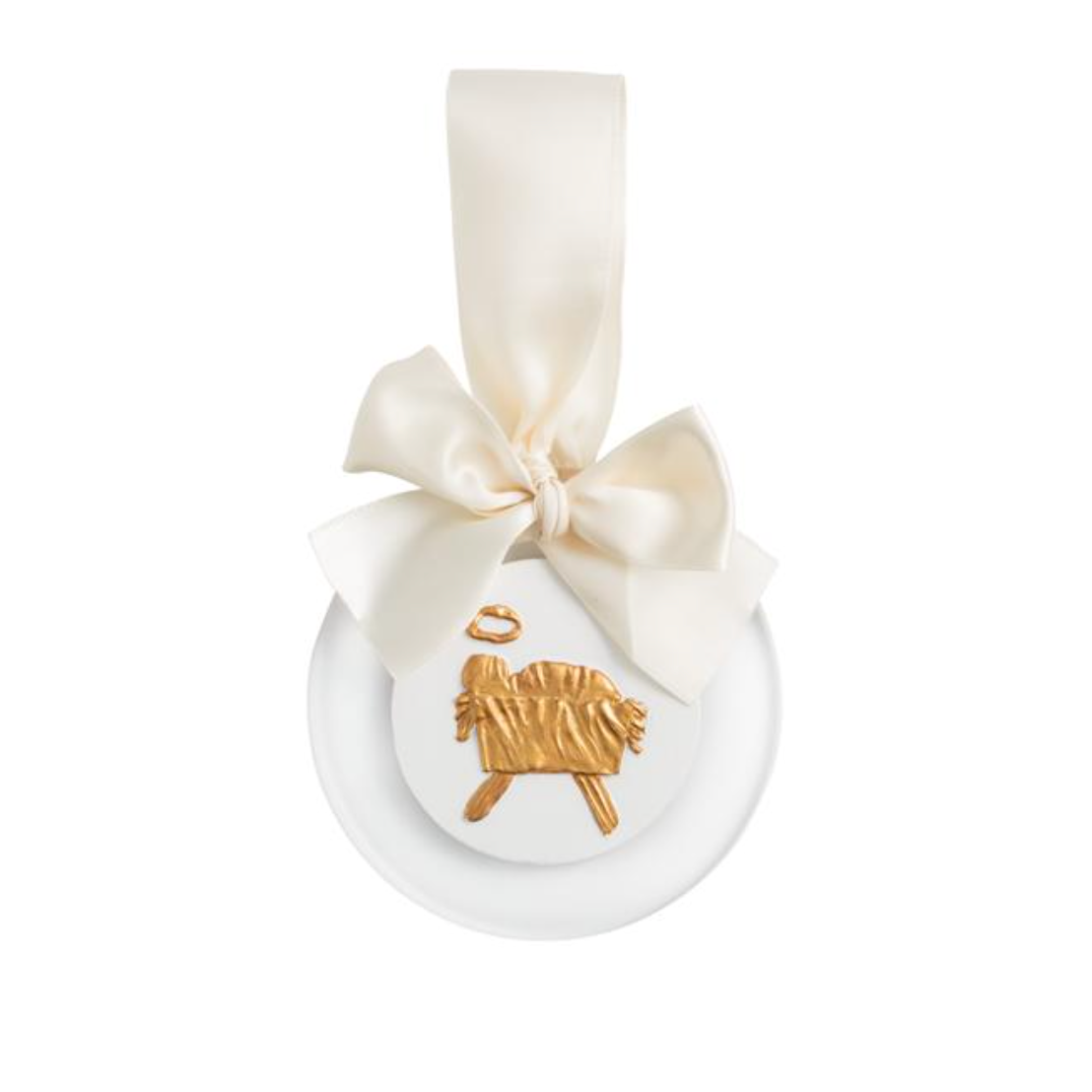 Decorative ornament with a gold angel design on a white background