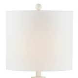 White table lamp with a plain white shade on a white background
