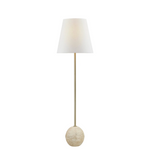 Floor lamp with a white shade and textured base on a white background