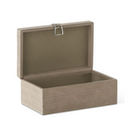 Beige jewelry box with a hinged lid on a white background