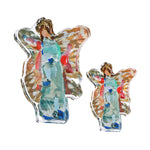 Two colorful angel figurines with butterfly wings on a white background