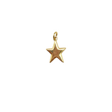 Polished five-point star charm with 18K triple gold plating, designed for adding to a necklace or bracelet.
