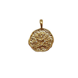 Gold-plated Tree of Life pendant with textured finish and crystal accents, designed to be added to a necklace or bracelet.