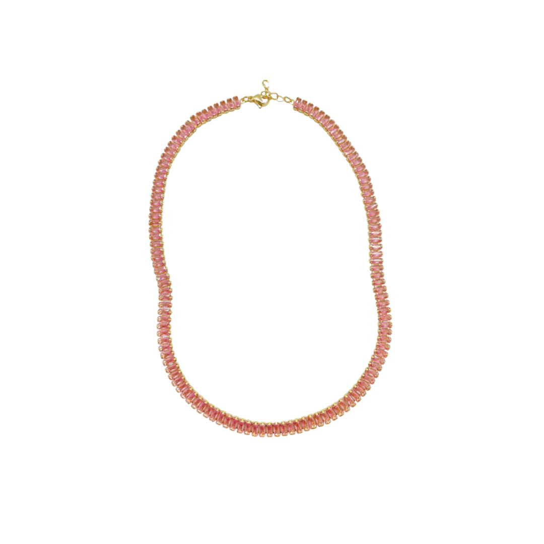 Necklace with pink beads on a white background