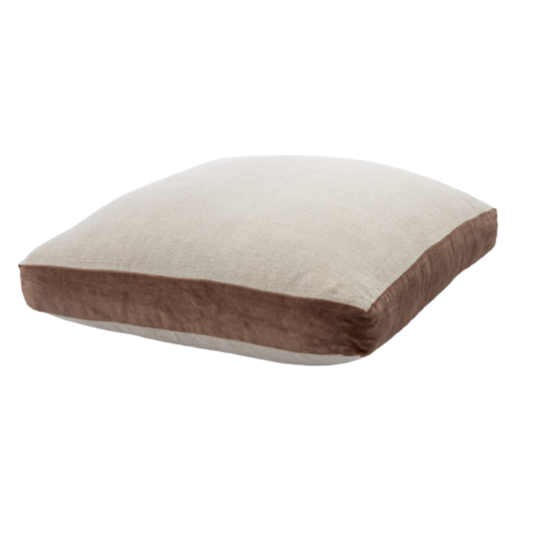 Rectangular pillow with brown top and beige bottom on a white background