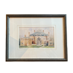 Framed artwork of a large house on a white background