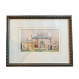 Framed artwork of a large house on a white background