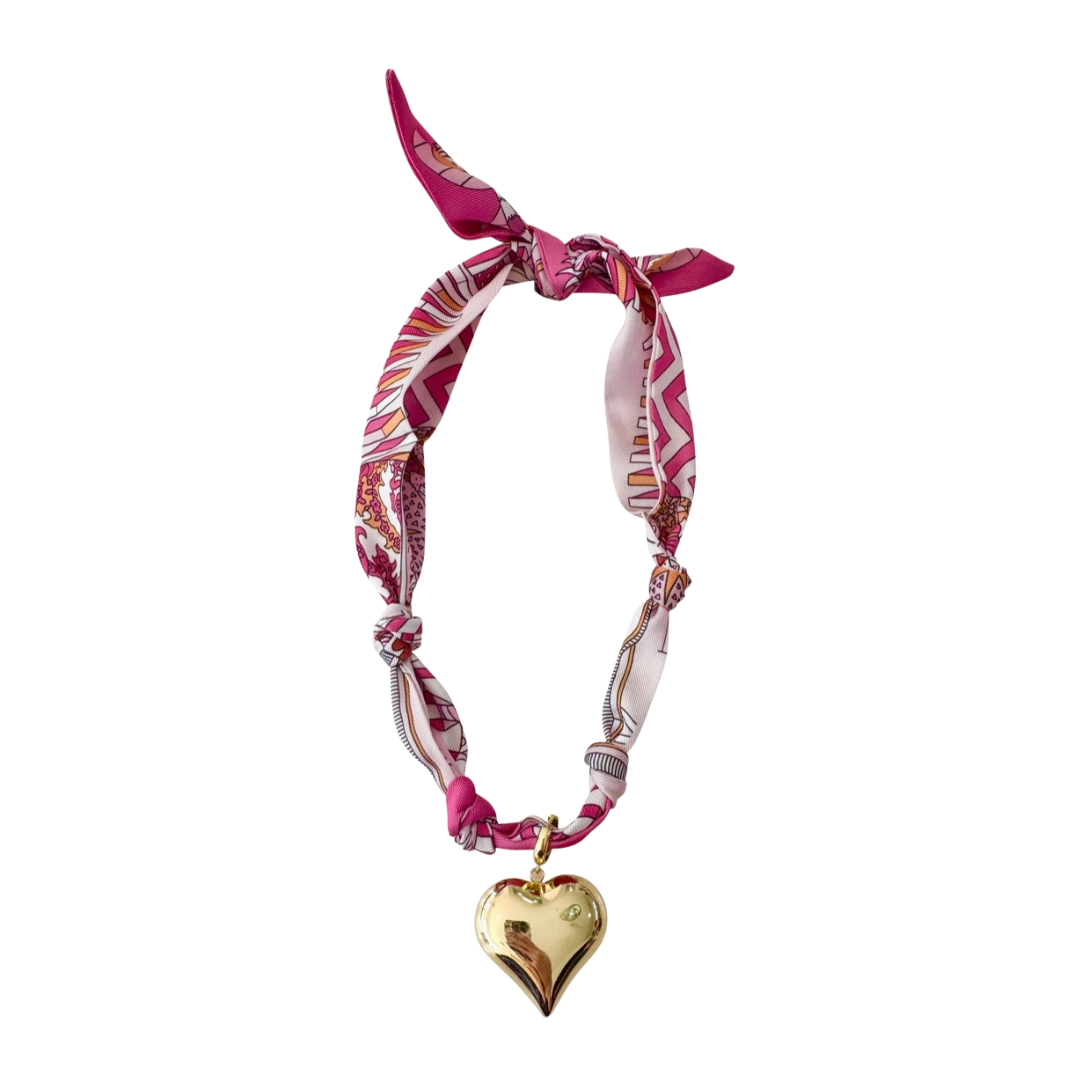 Adjustable Satin Scarf Necklace with Interchangeable 18k Gold Plated Charm.
